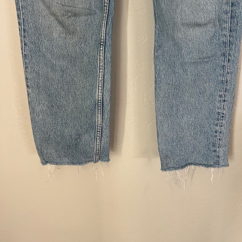 & Other Stories Light Wash High Waisted Button Fly Straight Leg Raw Hem Jeans - Picture 2 of 6